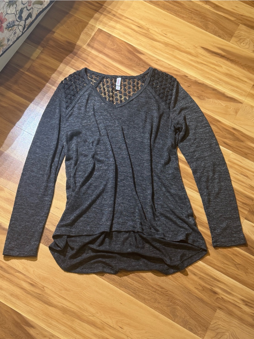 Xhilaration | Charcoal Gray Lace Long Sleeve Top